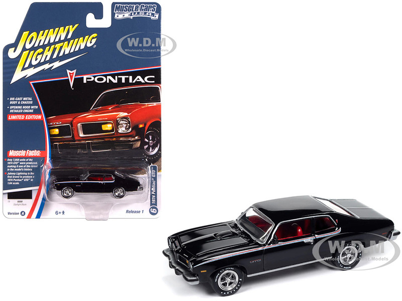 1974 Pontiac GTO Starlight Black with Red Interior Muscle Cars USA Series 1/64 Diecast Model Car Johnny Lightning JLMC034-JLSP386A