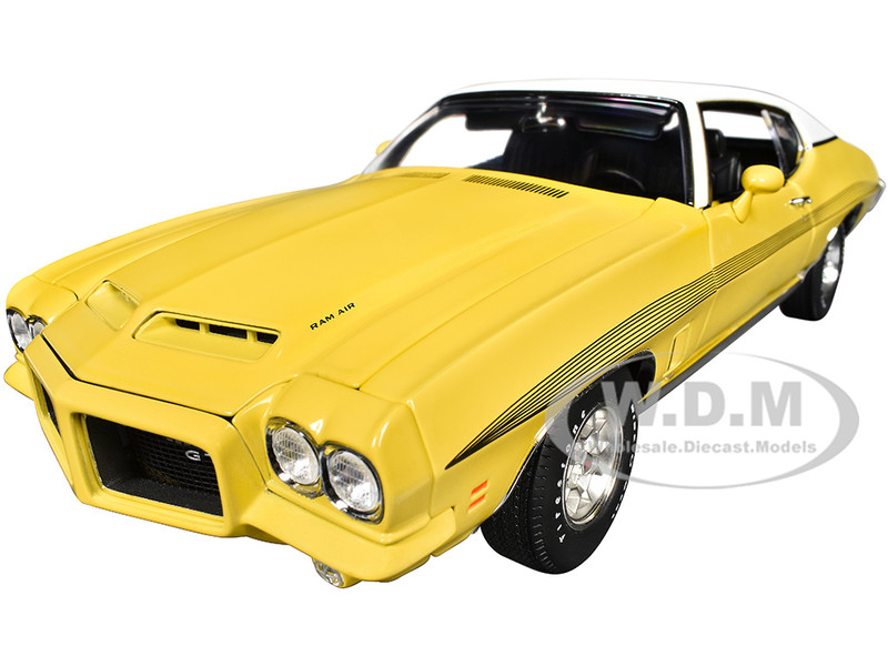 1972 Pontiac GTO LeMans Monarch Yellow with GTO Stripes and White Vinyl Top Limited Edition to 264 pieces Worldwide 1/18 Diecast Model Car ACME A1801227
