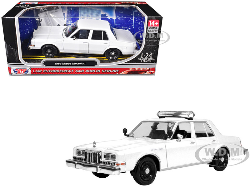 1986 Dodge Diplomat Police Car Unmarked White Custom Builder s Kit Series 1/24 Diecast Model Car Motormax 76475BB-W