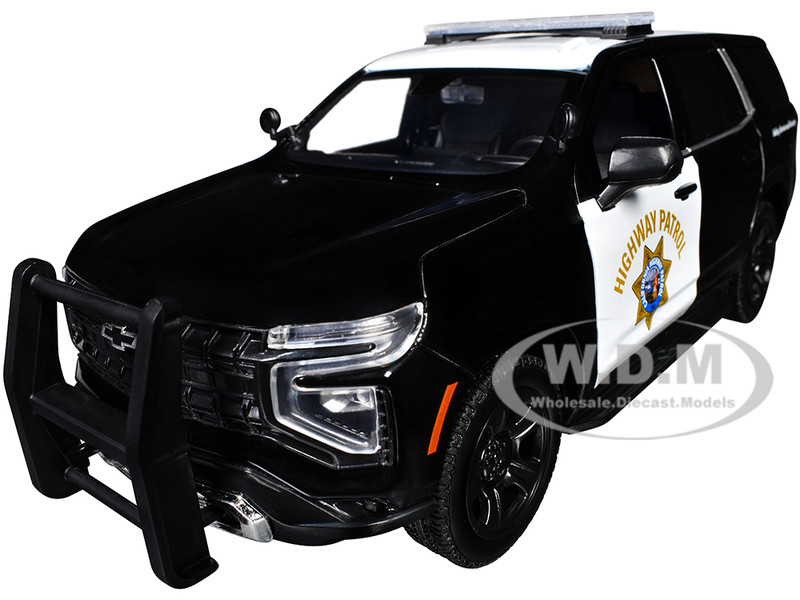 2025 Chevrolet Tahoe Police Pursuit Vehicle California Highway Patrol Black and White Law Enforcement and Public Service Series 1/24 Diecast Model Car Motormax 76645