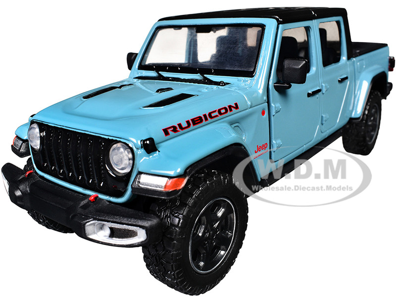 2021 Jeep Gladiator Rubicon Closed Top Pickup Truck Blue with Black Top 1/27 Diecast Model Car Motormax 79368bl