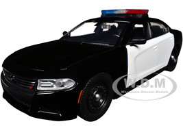 2023 Dodge Charger Pursuit Police Car Black and White with Flashing Light Bar Front and Rear Lights and 2 Sounds Builder s Kit 1/24 Diecast Model Car Motormax 79622BB-BKW