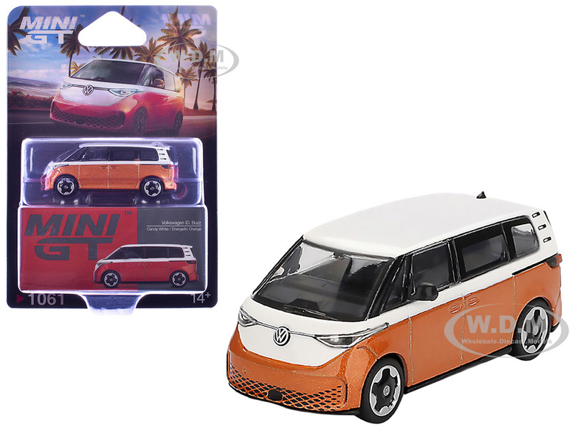 Volkswagen ID Buzz Van Candy White and Energetic Orange Metallic Limited Edition 1/64 Diecast Model Car Mini GT MGT01061
