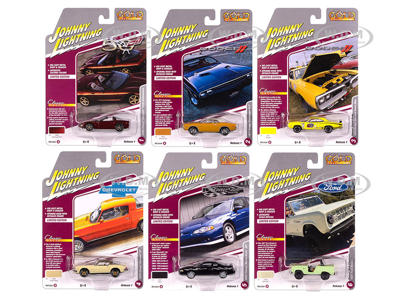 Classic Gold Collection 2025 Release 1 Set B of 6 Cars 1/64 Diecast Model Cars Johnny Lightning JLCG033B