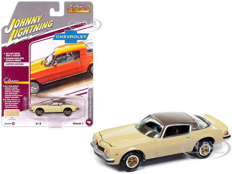 1975 Chevrolet Camaro LT Cream Beige with Brown Top Classic Gold Collection 1/64 Diecast Model Car Johnny Lightning JLCG033-JLSP390B