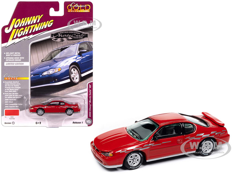 2000 Chevrolet Monte Carlo SS Torch Red with Silver Graphics Classic Gold Collection 1/64 Diecast Model Car Johnny Lightning JLCG033-JLSP391A