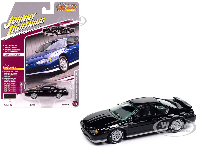 2001 Chevrolet Monte Carlo SS Black with Silver Graphics Classic Gold Collection 1/64 Diecast Model Car Johnny Lightning JLCG033-JLSP391B