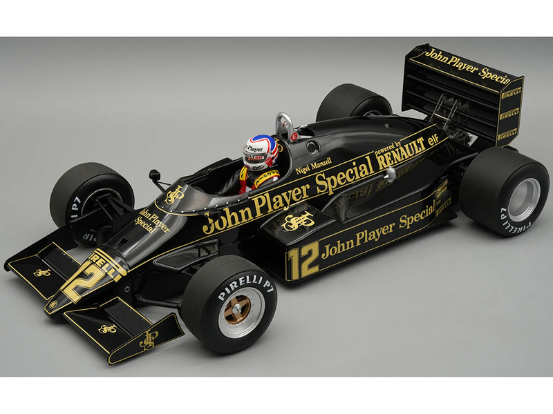 Lotus 94T #12 Nigel Mansell John Player Special Team Lotus 3rd Place Formula One F1 European GP 1983 with Display Case and Driver Figure Mythos Series Limited Edition to 80 pieces Worldwide 1/18 Model Car Tecnomodel TMD18-400A