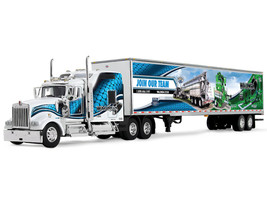 Kenworth W900L with 86 Studio Sleeper and 53 Utility Trailer with Skirts Walinga White with Blue Graphics 1/64 Diecast Model DCP/First Gear 60-2167