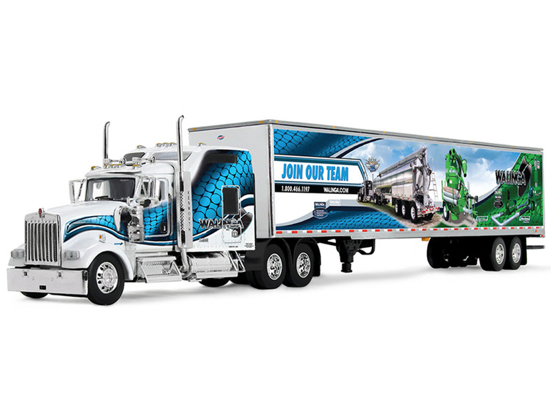 Kenworth W900L with 86 Studio Sleeper and 53 Utility Trailer with Skirts Walinga White with Blue Graphics 1/64 Diecast Model DCP/First Gear 60-2167