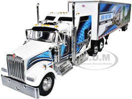 Kenworth W900L with 86 Studio Sleeper and 53 Utility Trailer with Skirts Walinga White with Blue Graphics 1/64 Diecast Model DCP/First Gear 60-2167