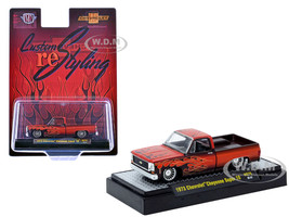 1973 Chevrolet Cheyenne Super 10 Pickup Truck Custom Re Styling Red with Flame Graphics Limited Edition to 14498 pieces Worldwide 1/64 Diecast Model Car M2 Machines 31500-HS70