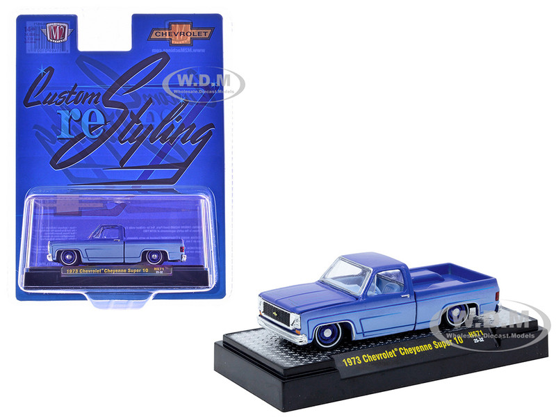 1973 Chevrolet Cheyenne Super 10 Pickup Truck Custom Re Styling Blue and Light Blue Two Tone with Blue Interior Limited Edition to 14058 pieces Worldwide 1/64 Diecast Model Car M2 Machines 31500-HS71
