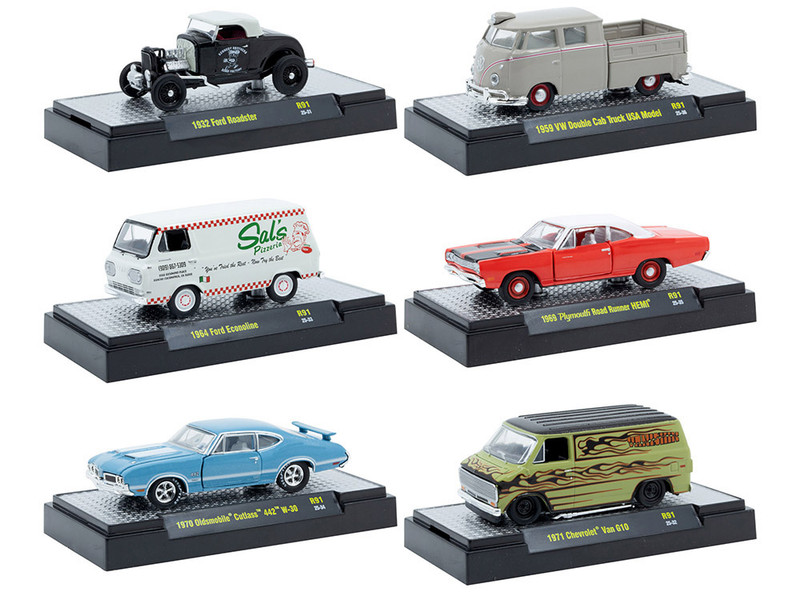 Auto Meets Set of 6 Cars IN DISPLAY CASES Release 91 Limited Edition 1/64 Diecast Model Cars M2 Machines 32600-91