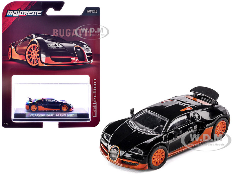 2005 Bugatti Veyron 16 4 Super Sport Black with Orange Accents Collection Series 1/64 Diecast Model Car Majorette MJ8505001018