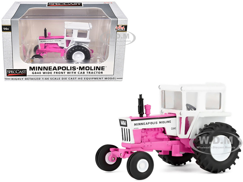 Minneapolis Moline G840 Wide Front Tractor with Cab Hot Pink and White 1/64 Diecast Model SpecCast SCT982