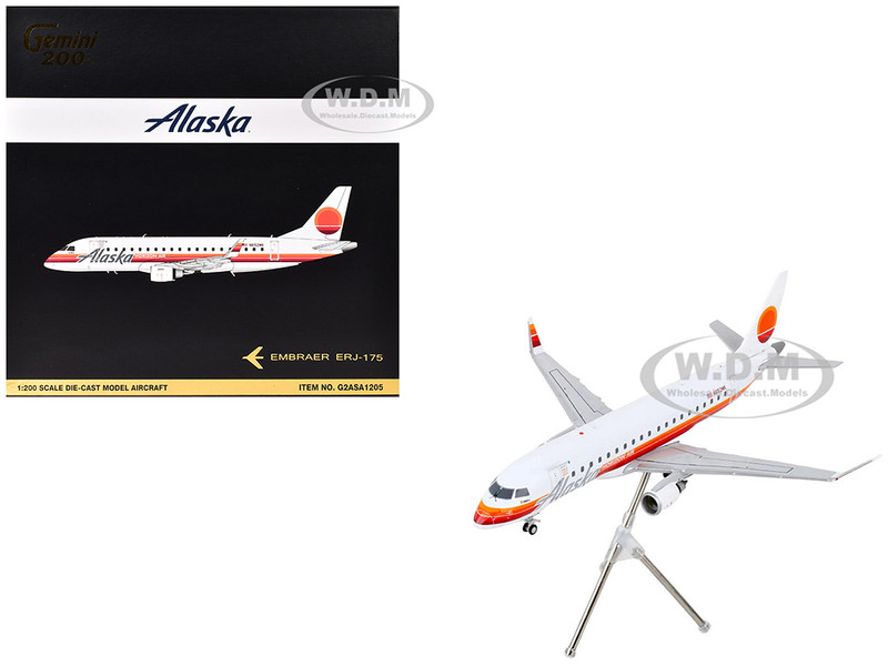 Embraer ERJ 175 Commercial Aircraft Alaska Airlines Horizon Air N652MK White with Red and Orange Stripes Gemini 200 Series 1/200 Diecast Model Airplane GeminiJets G2ASA1205