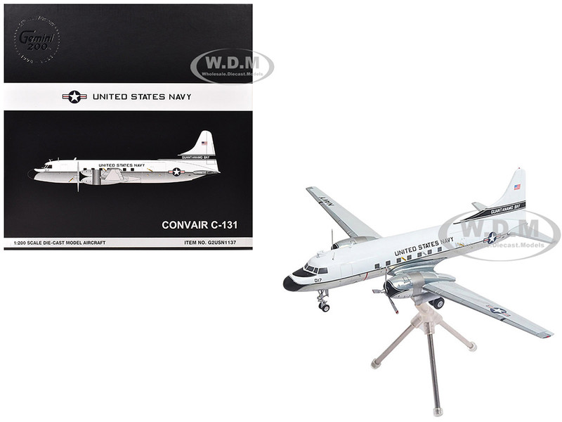 Convair C 131 Samaritan Transport Aircraft United States Navy NAS Guantanamo Bay 141017 White and Gray Gemini 200 Series 1/200 Diecast Model Airplane GeminiJets G2USN1137