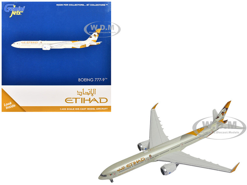 Boeing 777 9 Commercial Aircraft Etihad Airways A6 FAA Beige with Tail Graphics 1/400 Diecast Model Airplane GeminiJets GJ2277