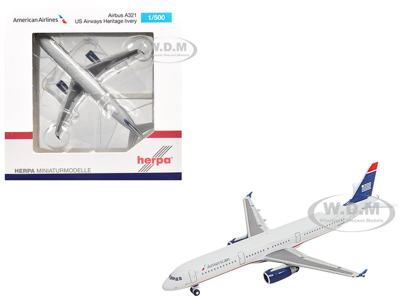 Airbus A321 Commercial Aircraft American Airlines N578UW Gray with Blue Tail 1/500 Diecast Model Airplane Herpa HE538251