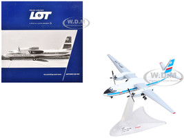 Antonov AN 24V Commercial Aircraft LOT Polish Airlines SP LTP White with Blue Stripes and Tail 1/200 Diecast Model Airplane Herpa HE572996