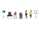 Behind The Scenes 7 piece 4 People 3 Accessories Diecast Figures Set 1/64 Scale Models American Diorama AD-2426MJ