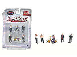 Lowriders #5 6 piece 5 People 1 Bicycle Diecast Figures Set 1/64 Scale Models American Diorama AD-2427MJ