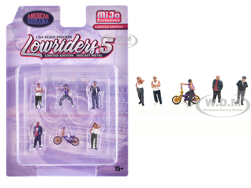 Lowriders #5 6 piece 5 People 1 Bicycle Diecast Figures Set 1/64 Scale Models American Diorama AD-2427MJ