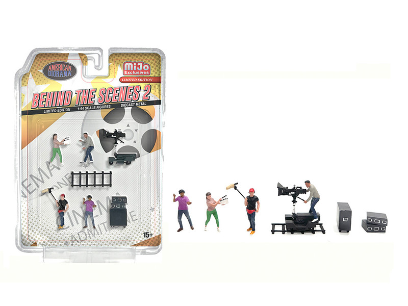 Behind The Scenes #2 7 piece 4 People 3 Accessories Diecast Figures Set 1/64 Scale Models American Diorama AD-2428MJ