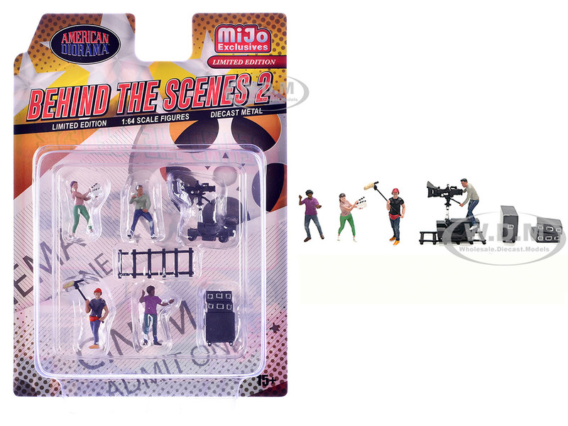 Behind The Scenes #2 7 piece 4 People 3 Accessories Diecast Figures Set 1/64 Scale Models American Diorama AD-2428MJ