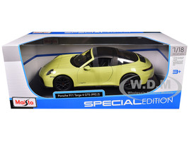 Porsche 911 Targa 4 GTS 992 2 Yellow with Black Top Special Edition Series 1/18 Diecast Model Car Maisto 31470YL
