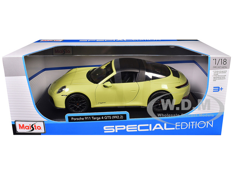 Porsche 911 Targa 4 GTS 992 2 Yellow with Black Top Special Edition Series 1/18 Diecast Model Car Maisto 31470YL