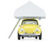 Volkswagen Classic Beetle Yellow with White Flower Graphics and Interior with Camp otel Cartop Sleeper Tent The Great Outdoors Series 4 1/64 Diecast Model Car Greenlight 38080A