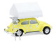 Volkswagen Classic Beetle Yellow with White Flower Graphics and Interior with Camp otel Cartop Sleeper Tent The Great Outdoors Series 4 1/64 Diecast Model Car Greenlight 38080A