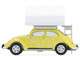 Volkswagen Classic Beetle Yellow with White Flower Graphics and Interior with Camp otel Cartop Sleeper Tent The Great Outdoors Series 4 1/64 Diecast Model Car Greenlight 38080A