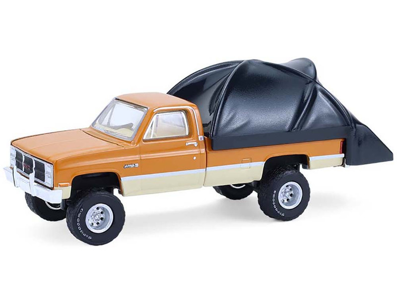 1986 GMC Sierra Lifted Pickup Truck Desert Sand and Doeskin Tan with Modern Truck Bed Tent The Great Outdoors Series 4 1/64 Diecast Model Car Greenlight 38080B