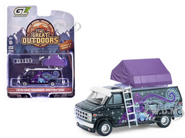1978 GMC Vandura Custom Van Black with Wizard Graphics and White Top with Camp otel Cartop Sleeper Tent The Great Outdoors Series 4 1/64 Diecast Model Car Greenlight 38080C