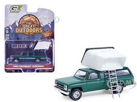 1990 Chevrolet Suburban Green with Modern Rooftop Camper The Great Outdoors Series 4 1/64 Diecast Model Car Greenlight 38080E