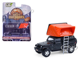 2008 Jeep Wrangler Unlimited Rubicon Dark Charcoal with Modern Rooftop Camper The Great Outdoors Series 4 1/64 Diecast Model Car Greenlight 38080F
