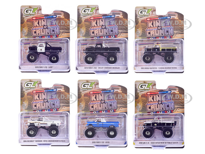 Kings of Crunch Hot Pursuit Special Edition Set of 6 Monster Trucks 1/64 Diecast Model Cars Greenlight 49170SET