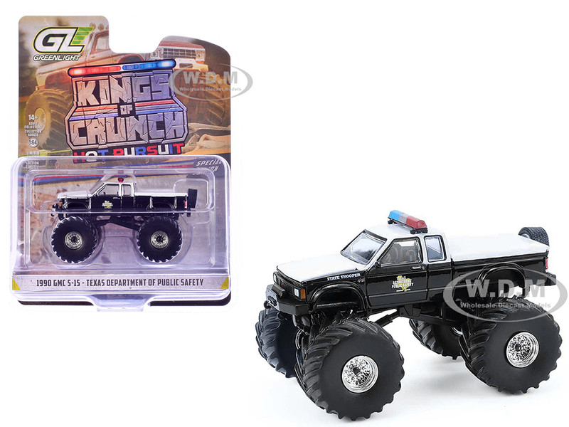 1990 GMC S 15 Monster Truck Texas Department of Public Safety Black and White Kings of Crunch Hot Pursuit Special Edition 1/64 Diecast Model Car Greenlight 49170F