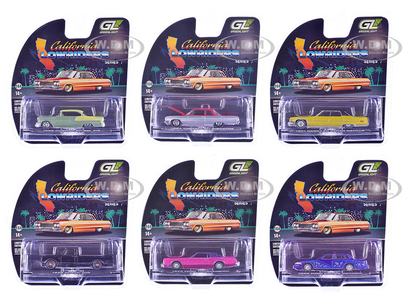 California Lowriders Series 7 Set of 6 pieces 1/64 Diecast Model Cars Greenlight 63080SET