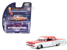 1964 Chevrolet Biscayne Lowrider Silver Metallic and Red Two Tone California Lowriders Series 7 1/64 Diecast Model Car Greenlight 63080B