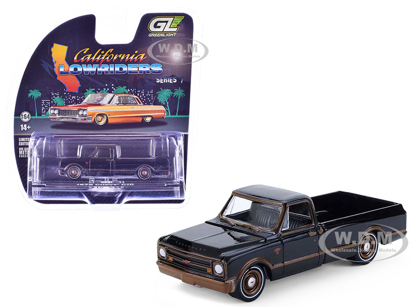 1972 Chevrolet C10 Pickup Truck Lowrider Black with Bronze Stripes California Lowriders Series 7 1/64 Diecast Model Car Greenlight 63080D