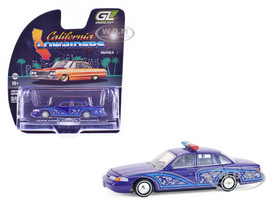 1992 Ford Crown Victoria Lowrider Blue with Graphics and Lightbar California Lowriders Series 7 1/64 Diecast Model Car Greenlight 63080F