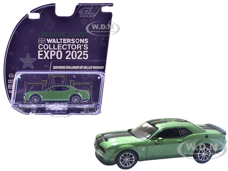 2020 Dodge Challenger SRT Demon 170 F8 Green Metallic with Black Indiana Stripes 2025 Greenlight Waltersons Collector s Expo Exclusive 1/64 Diecast Model Car Greenlight 51684C