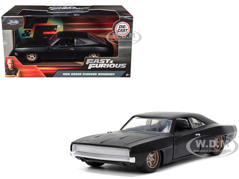 1968 Dodge Charger Widebody Matt Black with Bronze Tail Stripe F9 2021 Movie Fast & Furious Series 1/32 Diecast Model Car Jada 33450