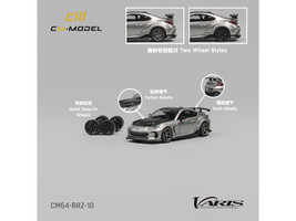 Subaru BRZ Varis Arising 1 RHD Right Hand Drive Gray Metallic with Carbon Hood and Top and Extra Wheels 1/64 Diecast Model Car CM Model CM64-BRZ-10