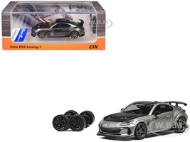 Subaru BRZ Varis Arising 1 RHD Right Hand Drive Gray Metallic with Carbon Hood and Top and Extra Wheels 1/64 Diecast Model Car CM Model CM64-BRZ-10
