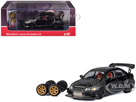 Mitsubishi Lancer Evolution IX RHD Right Hand Drive Black and Carbon with Extra Wheels 1/64 Diecast Model Car CM Model CM64-EVOIX-18